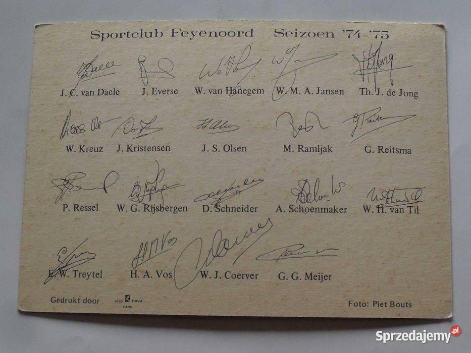 Feyenoord Rotterdam 197475 na odwrocie autografy Wrocław