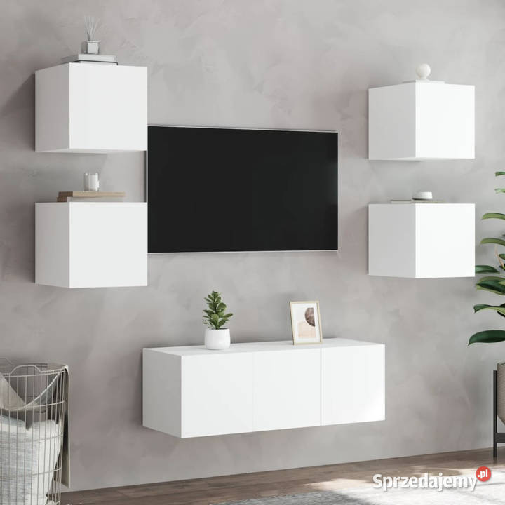 Ścienne szafki TV z LED 2 białe 305x35x30 Warszawa
