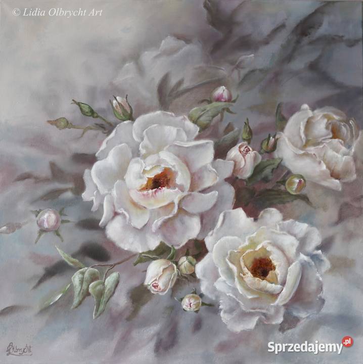 Róże ręcznie malowany olejny Lidia Olbrycht Malarstwo małopolskie