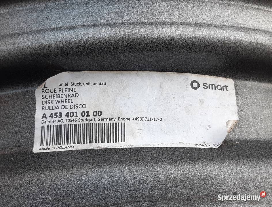 FELGI STALOWE SMART FORTWO FORFOUR R15 4X100 Mielęcin