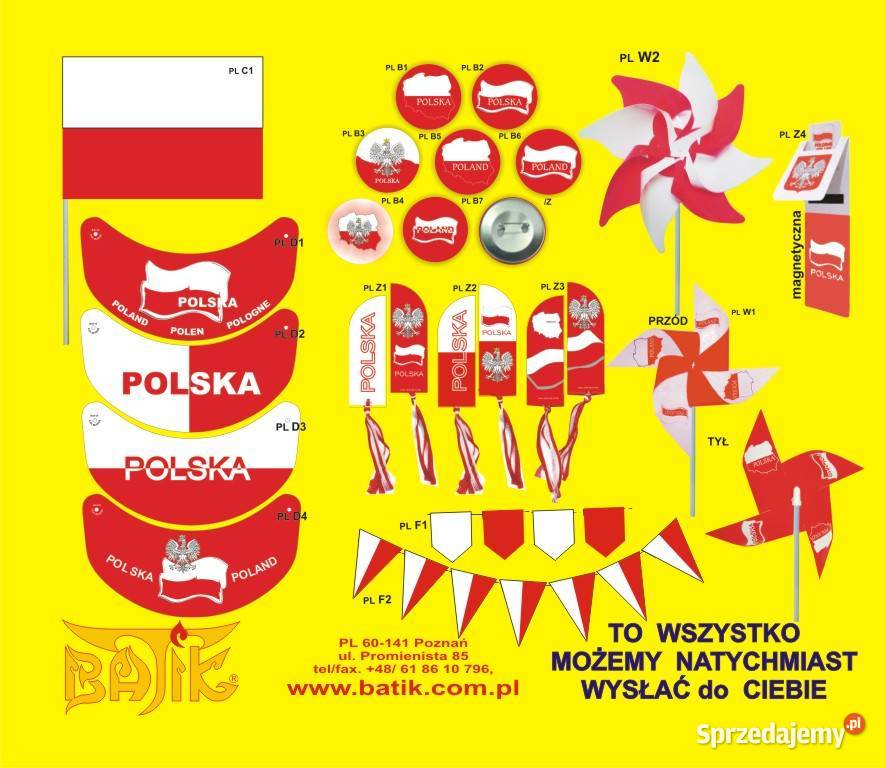 Chorągiewki Polskie wszysko w barwach biało wielkopolskie Poznań