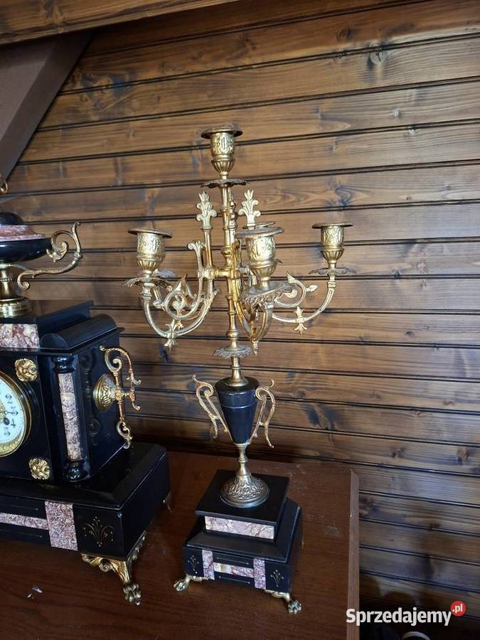 Marmurowy zegar kominkowy plus dwa kandelabry Rzeszów