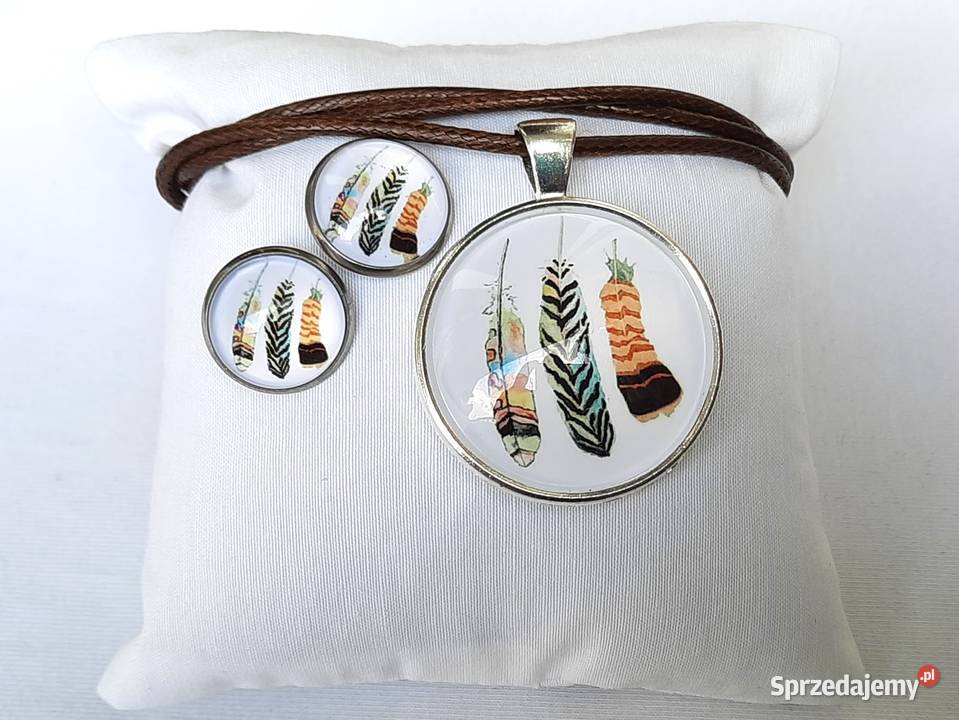 Zestaw grafika pod szkłem wisiorek kolczyki Łódź