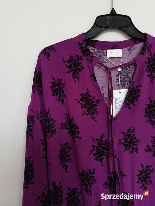 VILA Fioletowa sukienka midi z wiązaniem fioletowy sprzedam