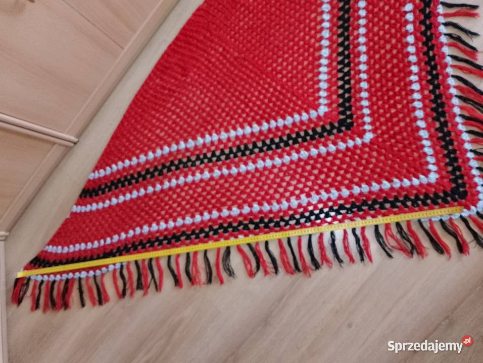 CHUSTA ażurowa trójkątna z frędzlami duża poncho Złotniki sprzedam