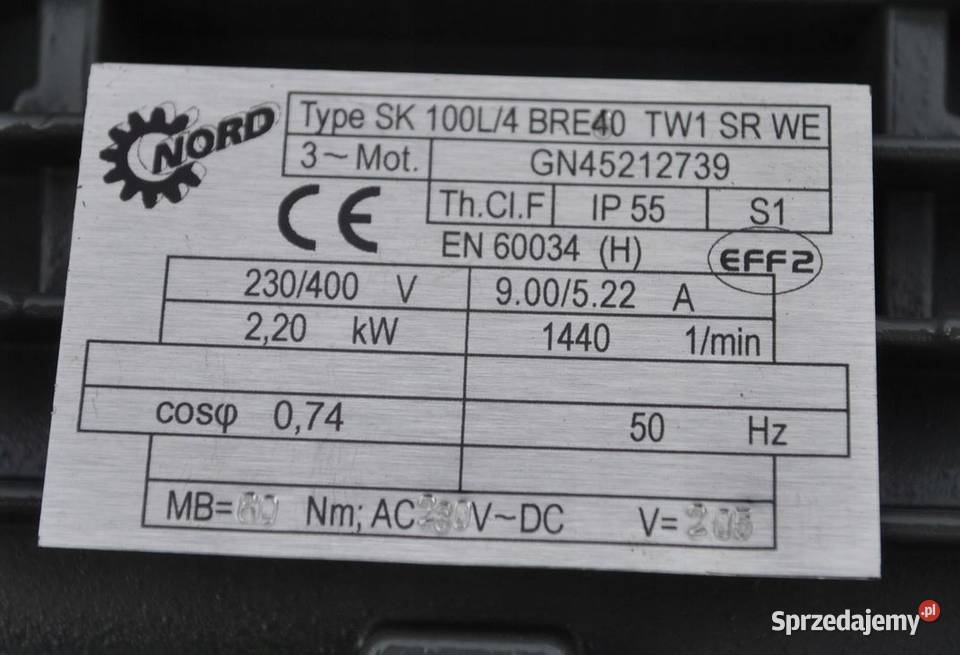 Motoreduktor 22kw 120obrmin z hamulcem Firmy Pozostałe lubuskie Kargowa