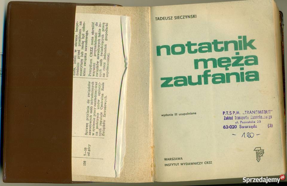 Notatnik męża zaufania Tadeusz Sieczyński PRL Ostrów Wielkopolski sprzedam
