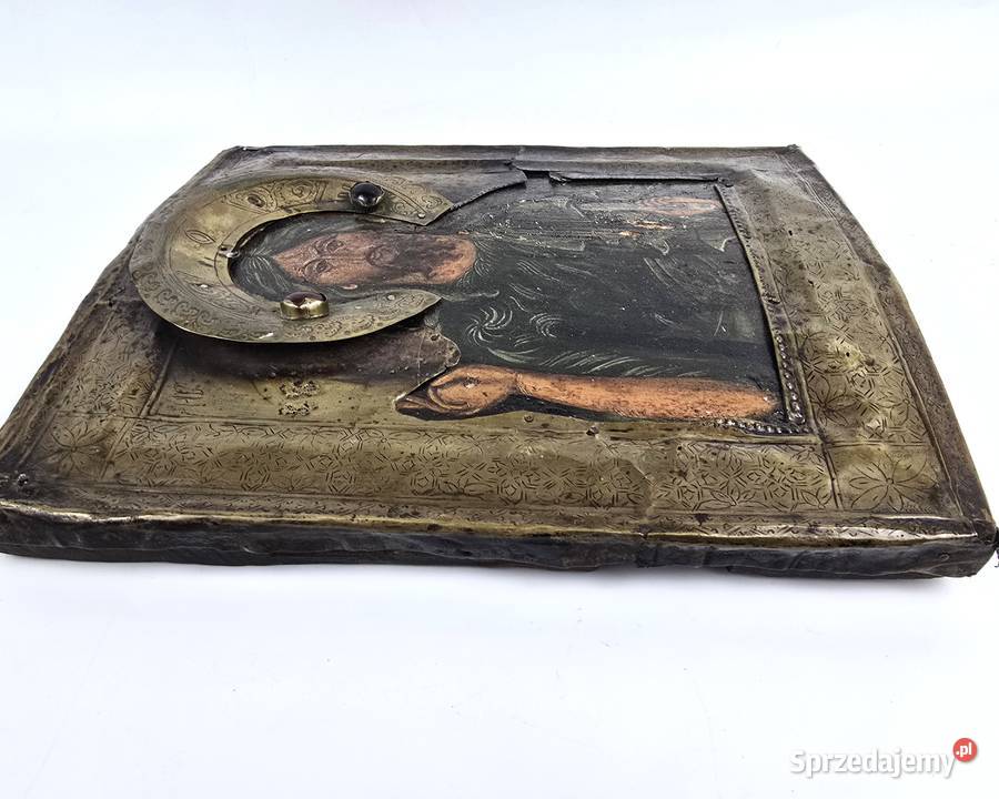 Stara ikona na desce Chrystus Pantokrator 312625 Bronisze sprzedam