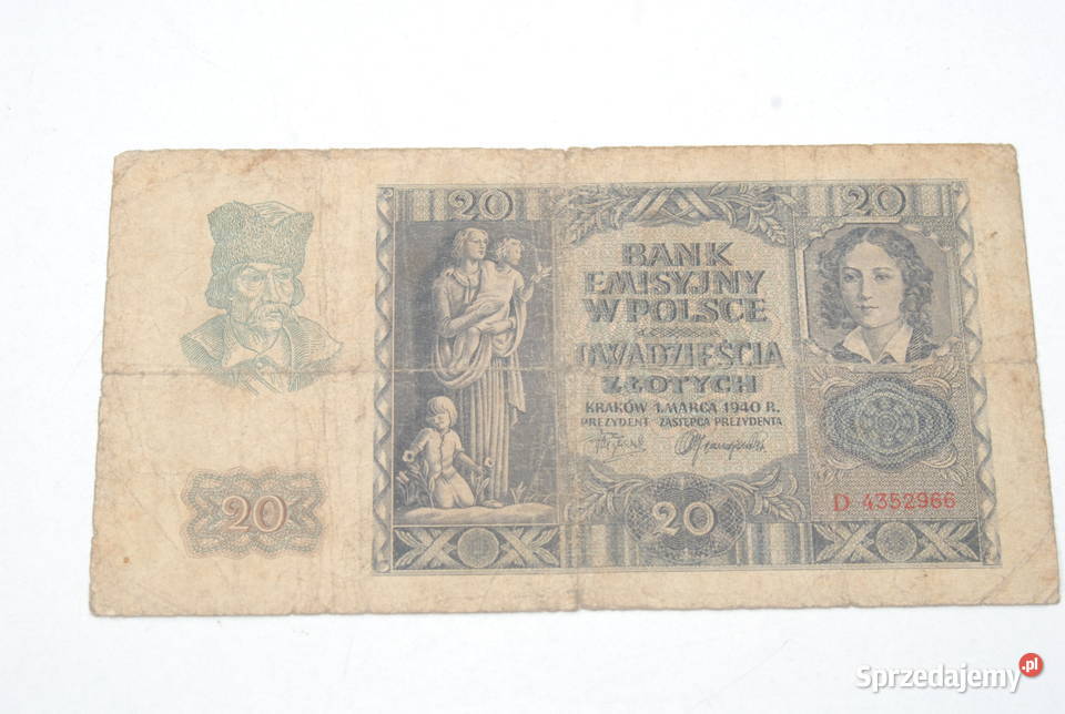 Stary banknot 20 złotych 1940 antyk unikat Cieszyn