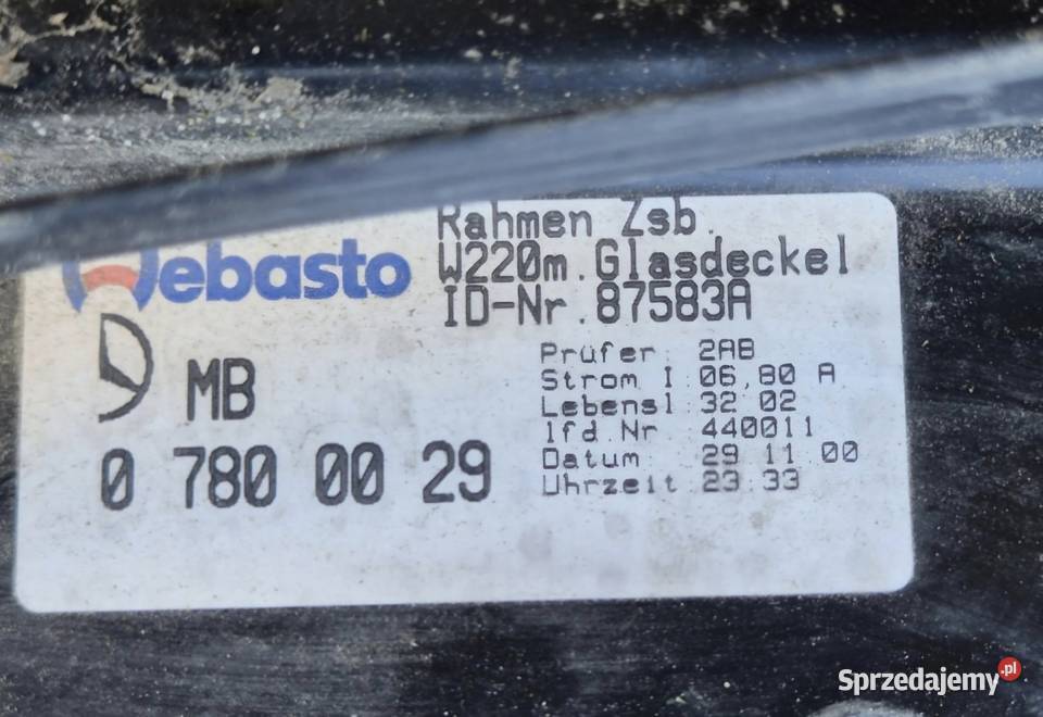 SZYBERDACH SILNICZEK MERCEDES W220 S KLASA SEDAN sprzedam