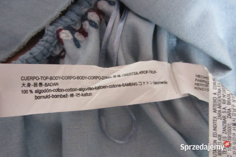Zara bluzka hiszpanka haftowany jeans M 38 NOWA Bluzki i koszule