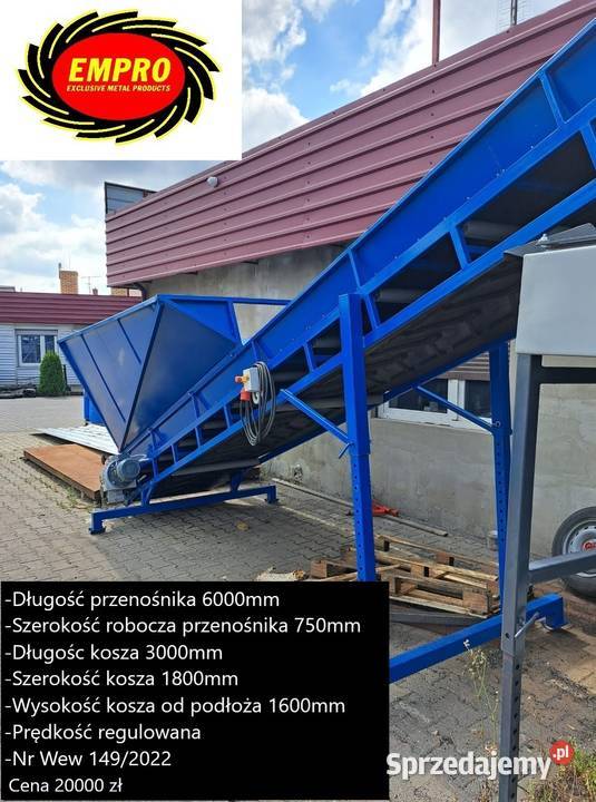 Kosz zasypowy z Przenośnikiem do przesiewacza Środa Wielkopolska