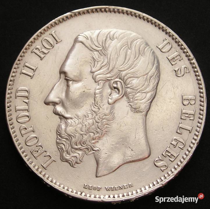 BELGIA 5 FRANKÓW 1868 KRÓL LEOPOLD II SREBRO Łódź