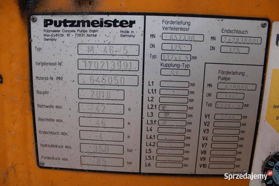 Pompa dobeyonu Putzemeister 46 tez Leasing Warszawa sprzedam