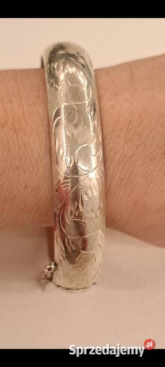 Bransoletka srebrna sztywna grawerowana