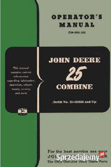 John Deere 25 kombajn instrukcja obsługi motoryzacja, transport