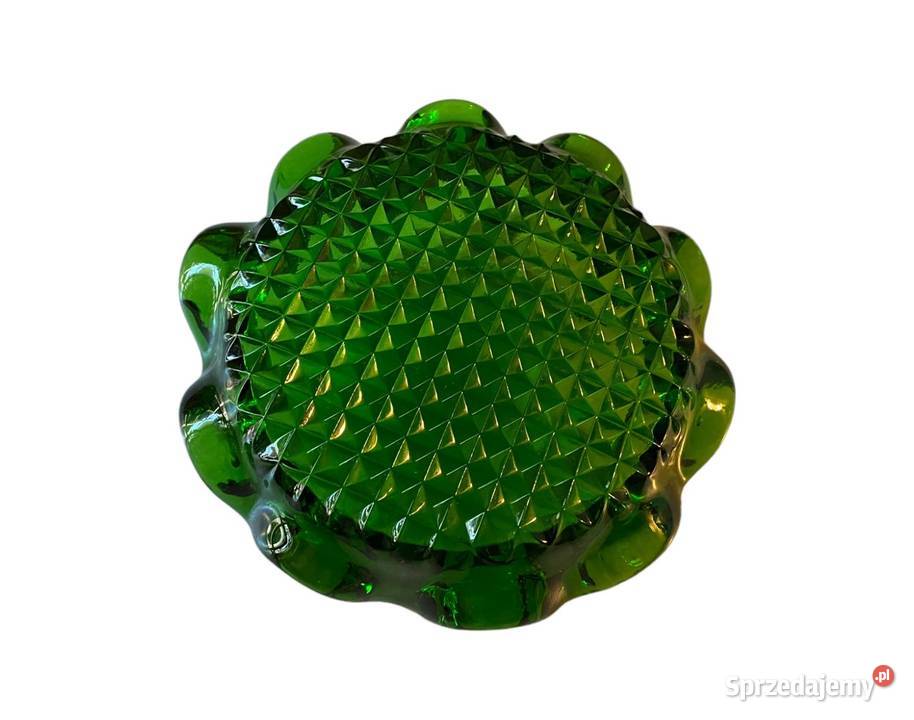 Szklana zielona popielnica Porcelana i szkło mazowieckie Warszawa
