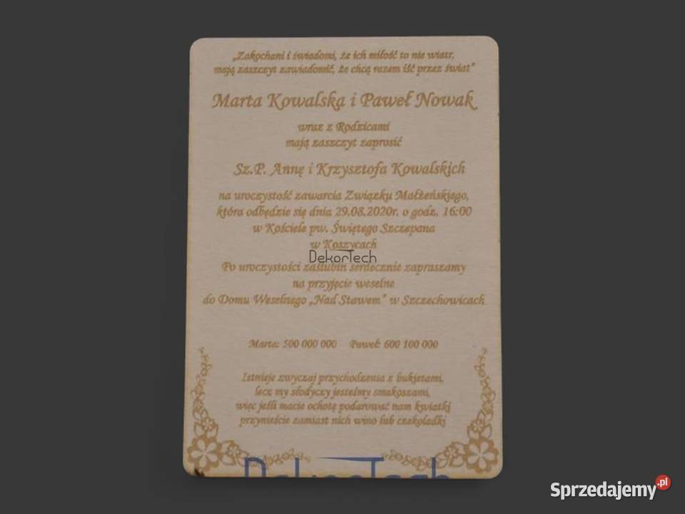 Zaproszenia na ślub komunię chrzest Chomranice