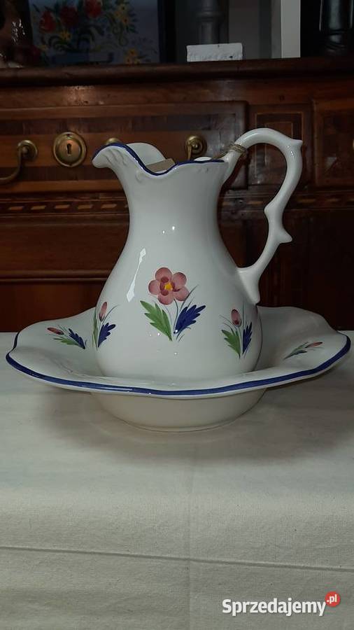 komplet łazienkowy dzban i misa ceramika z wielokolorowy