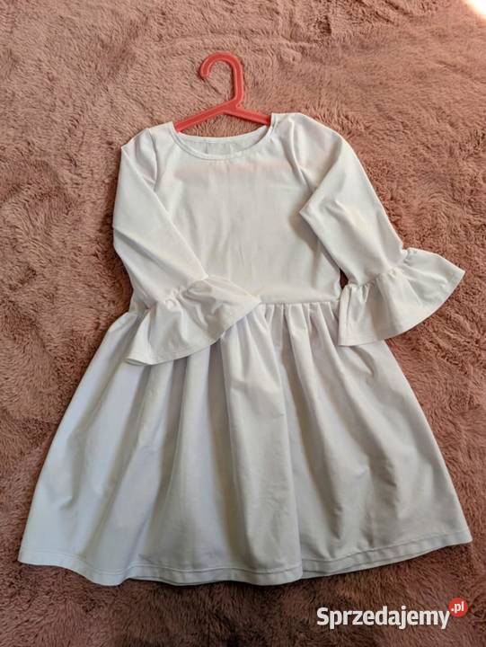 Sukienka dziewczynki biała dzianina bawełniana Lipnica