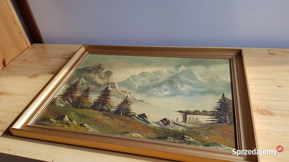 Stary duży obraz olejny pejzaż górski sygnowany Antyki, Sztuka, Kolekcje śląskie Dąbrowa Górnicza