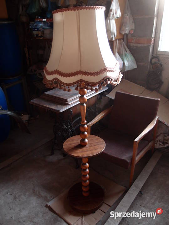 Stara lampa stojąca ze stolikiem półką abażur Lampy podłogowe Łódź