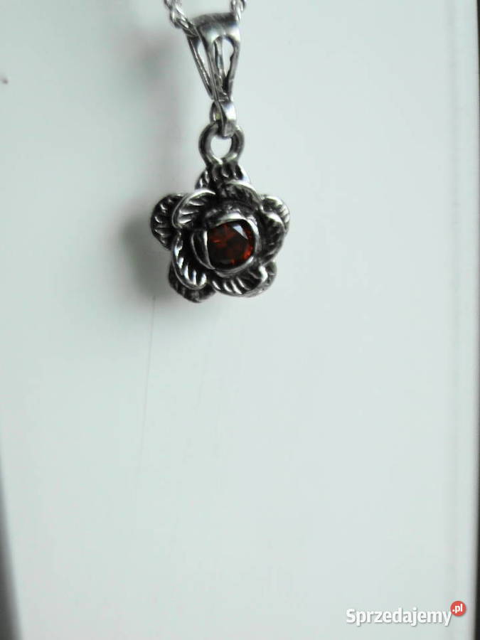Śliczny naszyjnik srebro i rubinowa cyrkonia Warszawa