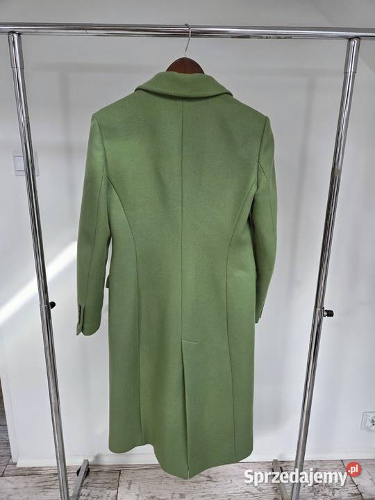 Wełniany zielony płaszcz z włoskiej wełny Liszki