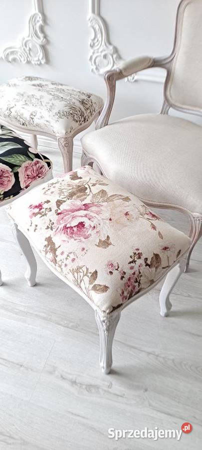 Stylowa pufa podnóżek stołek róża kwiaty Schabby 47cm Dom i Ogród Szczecin