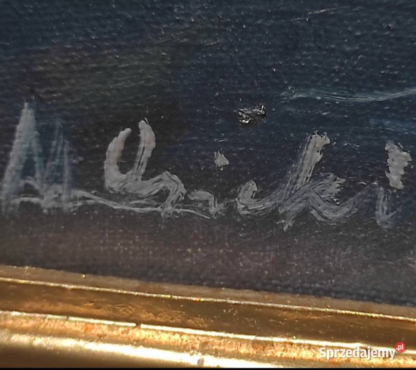 PEJZAŻ MORSKI OLEJ NA PŁÓTNIE Sygnowany Antyki, Sztuka, Kolekcje Pabianice