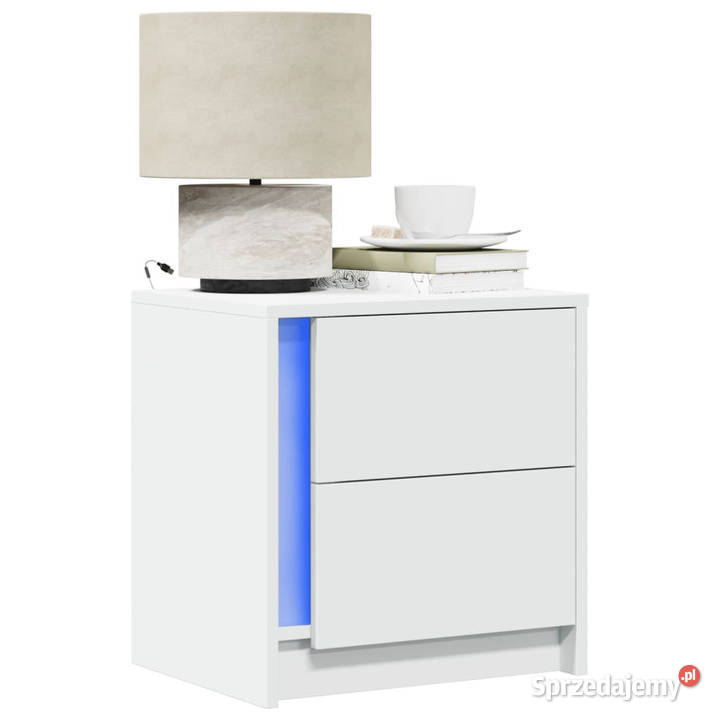 Szafki nocne z LED 2 białe materiał