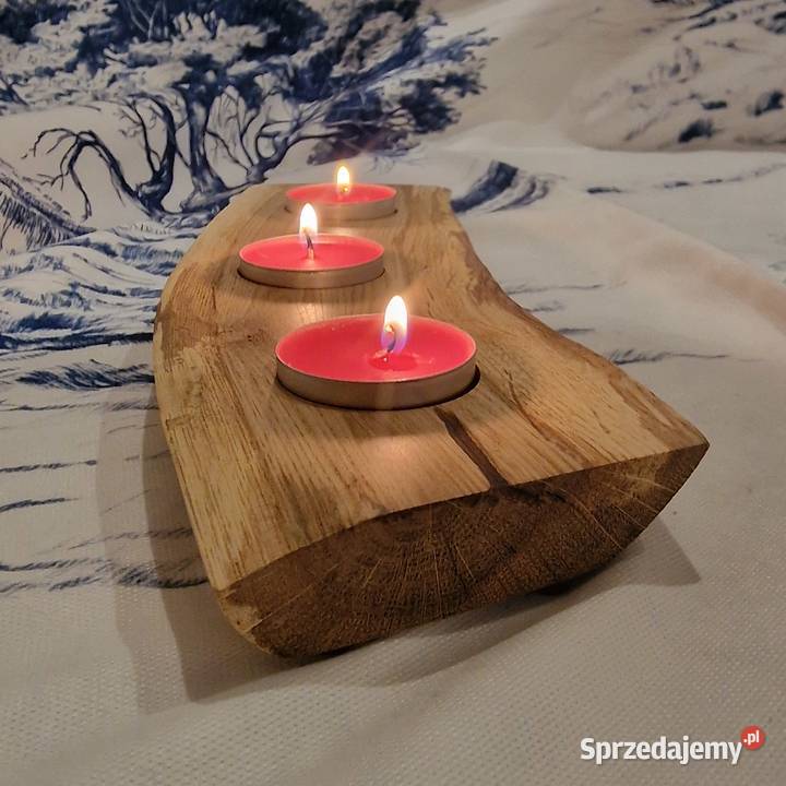 Świecznik bukowy na 3 tealighty falowany nóżki Sępopol sprzedam