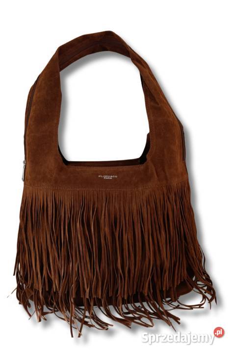 Torebka hobo worek zamszowy camel frędzle