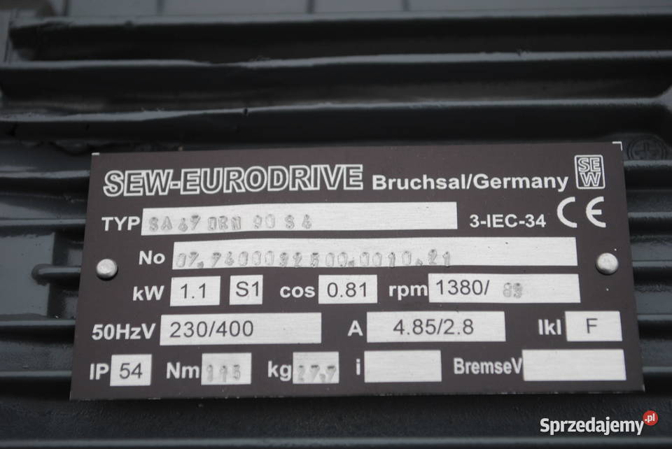 Motoreduktor kątowy 11kw 83obrmin SEW typ Kargowa sprzedam