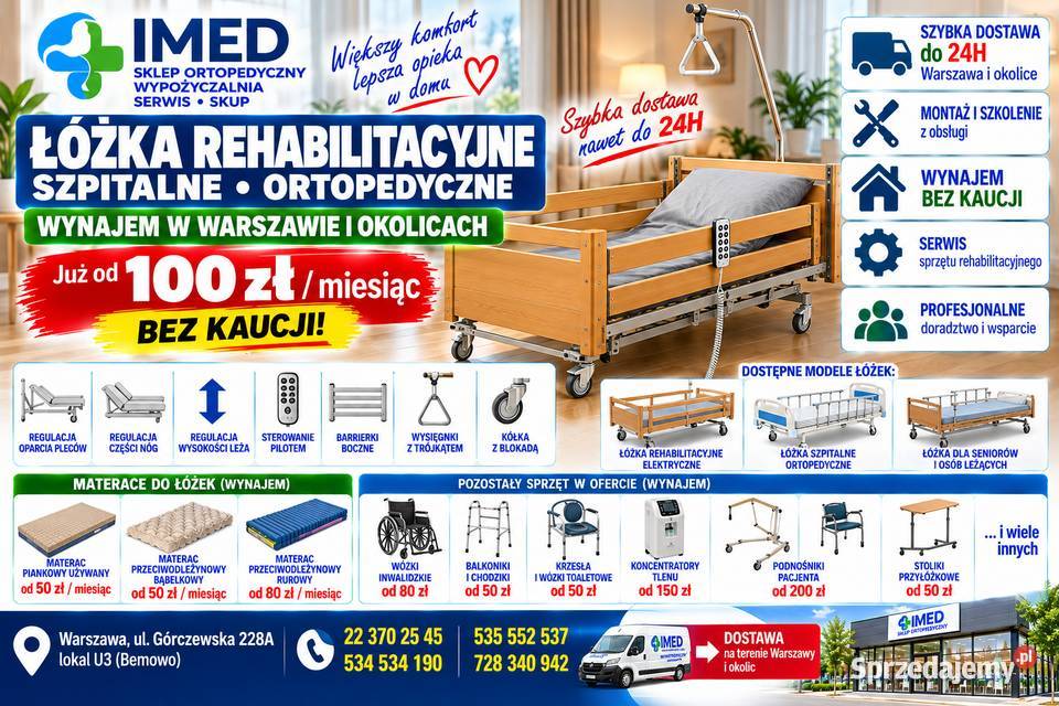 Łóżko Rehabilitacyjne na Pilota Wynajem Warszawa