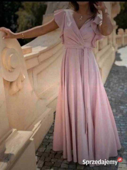 Piękna pudrowa liliowa długa maxi suknia lubelskie Puławy