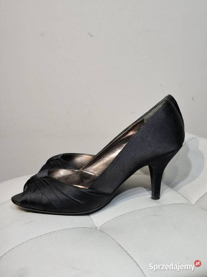 Eleganckie czarne szpilki 37 satynowe peep toe inna Kraków
