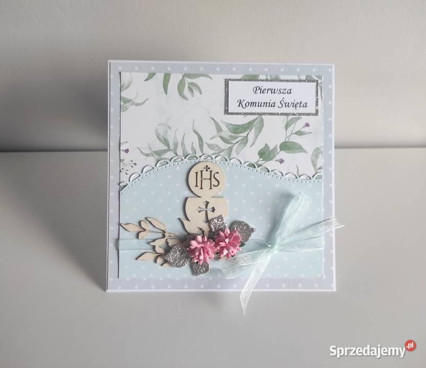 Kartka ręcznie robiona Komunia Święta handmade Łódź