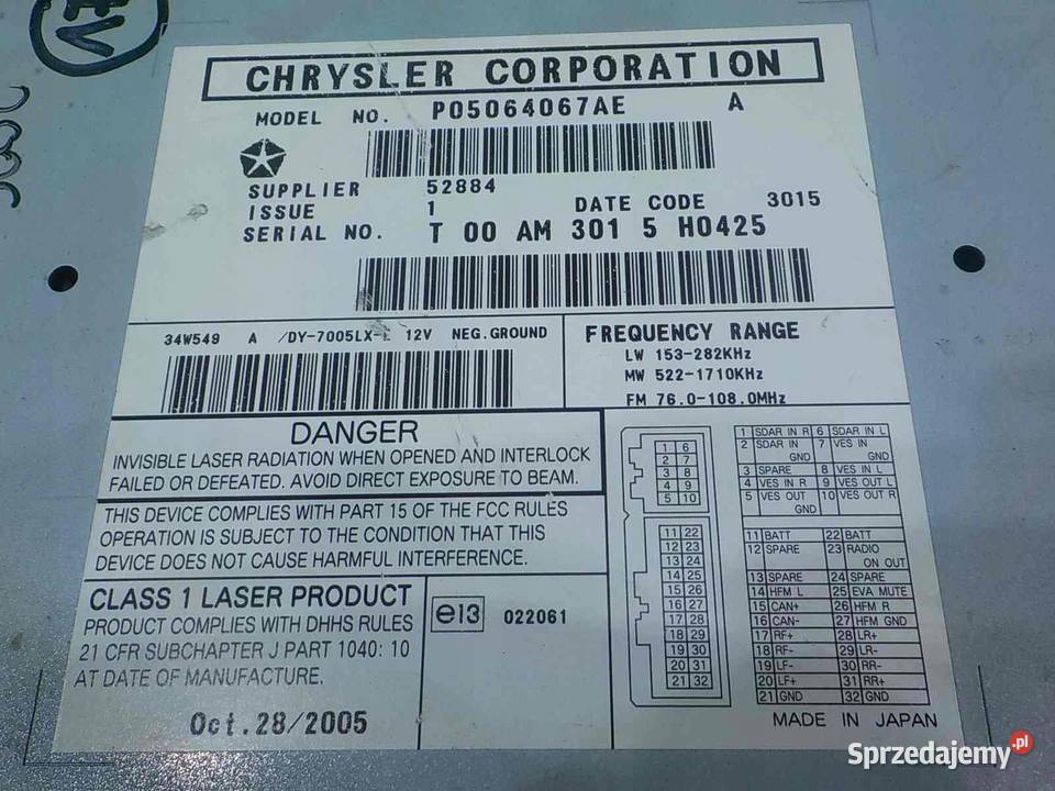 CHRYSLER 300C 30 CRD 06r SEDAN 4D radio Suków