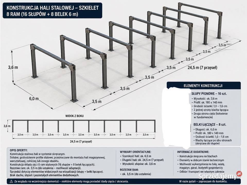 Konstrukcja hali 6x24x36m Gruba stal Mielec