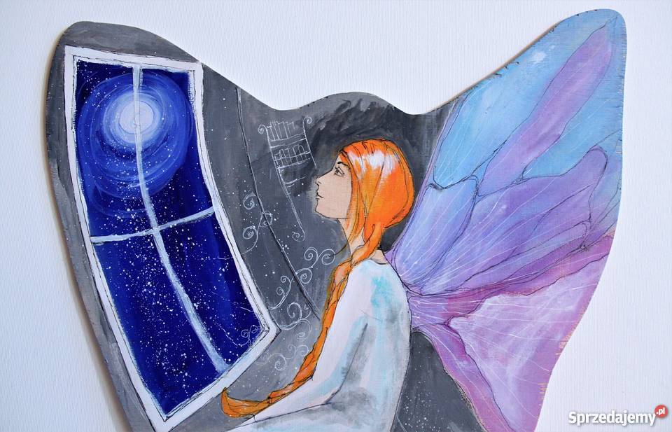 Anioł obraz malowany na drewnie ANIOŁ MARZEŃ