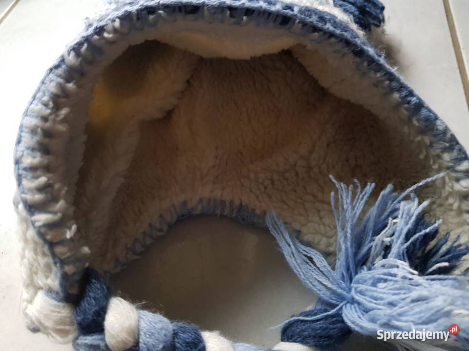 wełniana czapka z warkoczami z misiem futerkiem Galanteria i dodatki świętokrzyskie
