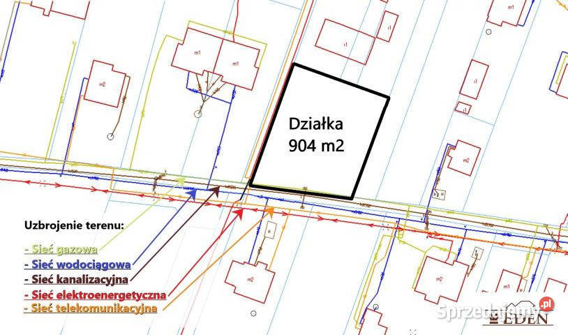 sprzedaży działki 904m2 Łuków Opłotki 32m