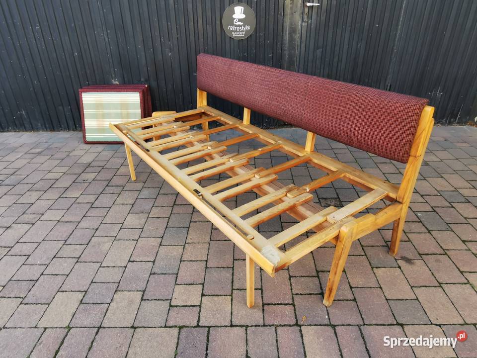 Ława rozkładana Czechosłowacja 60 design PRL tkanina Pogórze