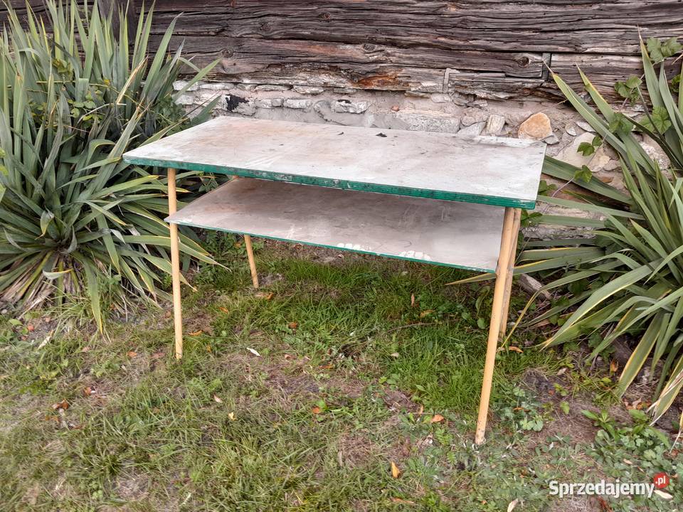 Stolik metalowy z dwoma blatami ławka PRL retro Dąbrowa Górnicza sprzedam