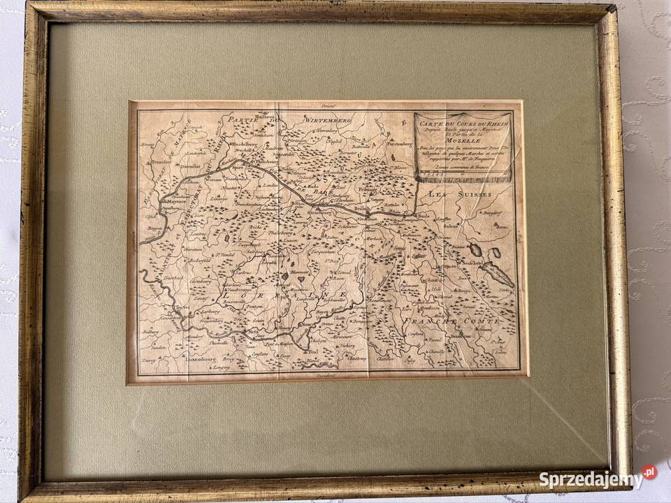 Antyczna Mapa Renu 1753 Starodruk XVIII Wiek Antyki śląskie
