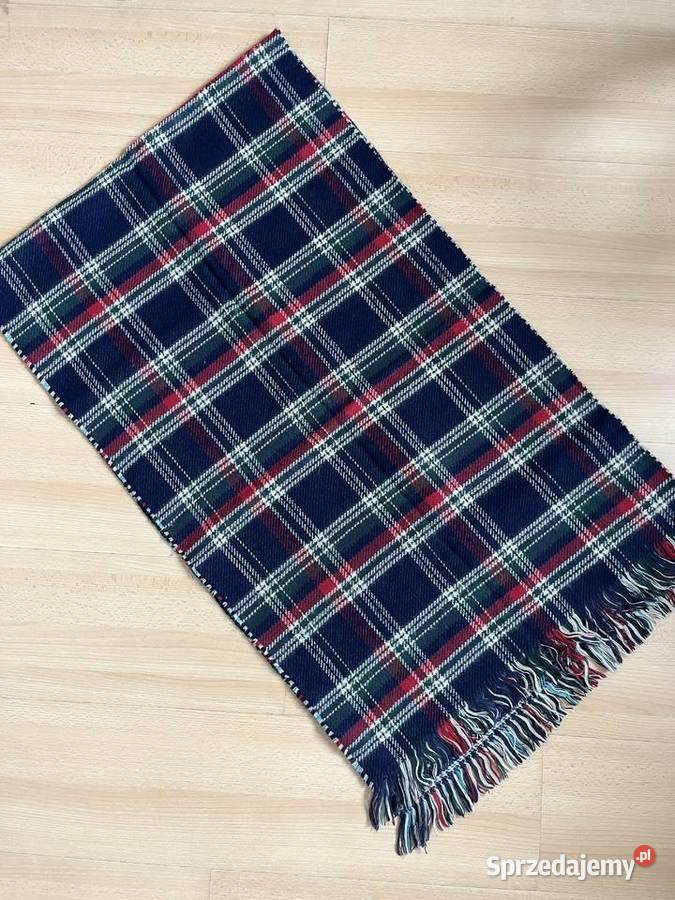 Szal duży gruby i ciepły w kratę granatową Gdańsk