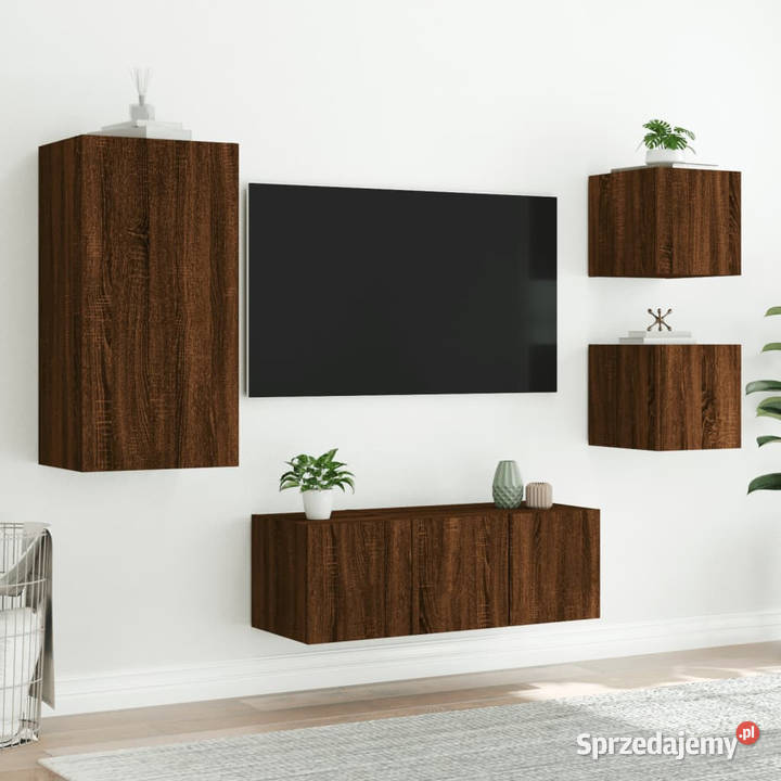 5częściowy zestaw mebli TV z LED brązowy dąb Warszawa