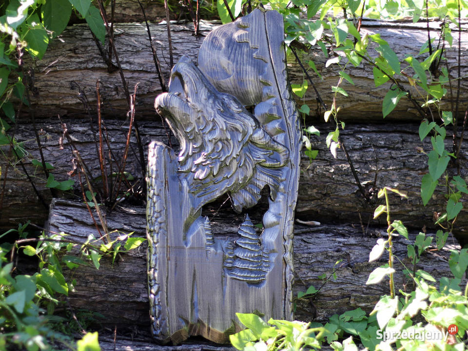 Wilk bieszczadzki Płaskorzeźba w drewnie wersja Sztuka współczesna Jasienica Rosielna sprzedam