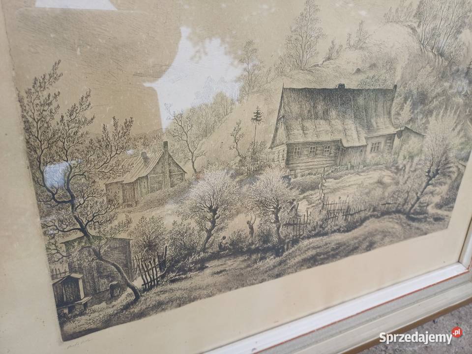 Stara 100 lat grafika sygnowana Lubań